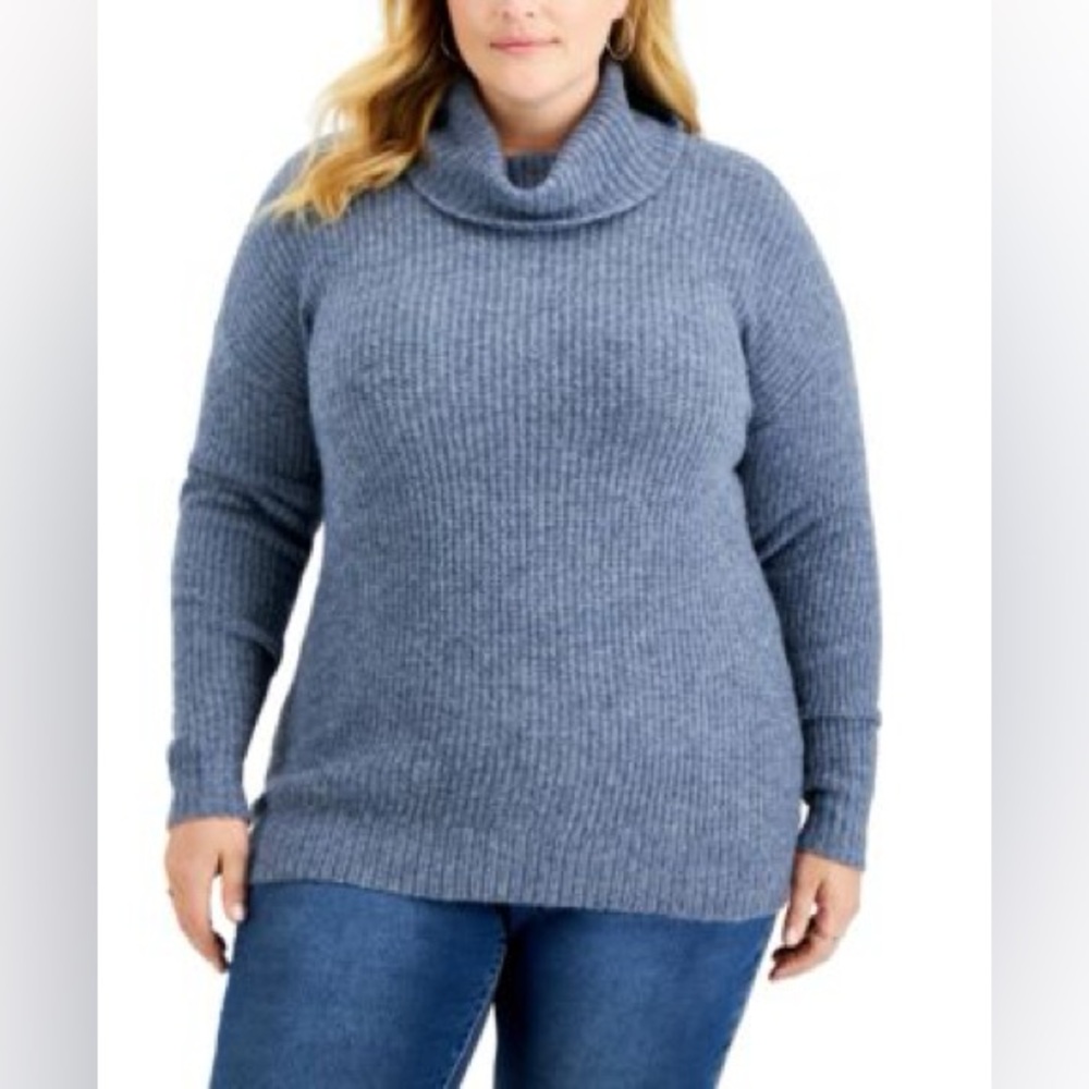 Style‎ & Co Plus Size Cowlneck Tunic Sweater Blue